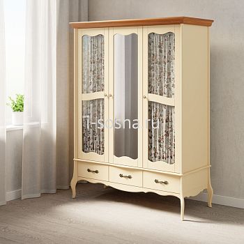 Шкаф 3х дв. Лебо с 2-мя стеклянными дверями и зеркалом 